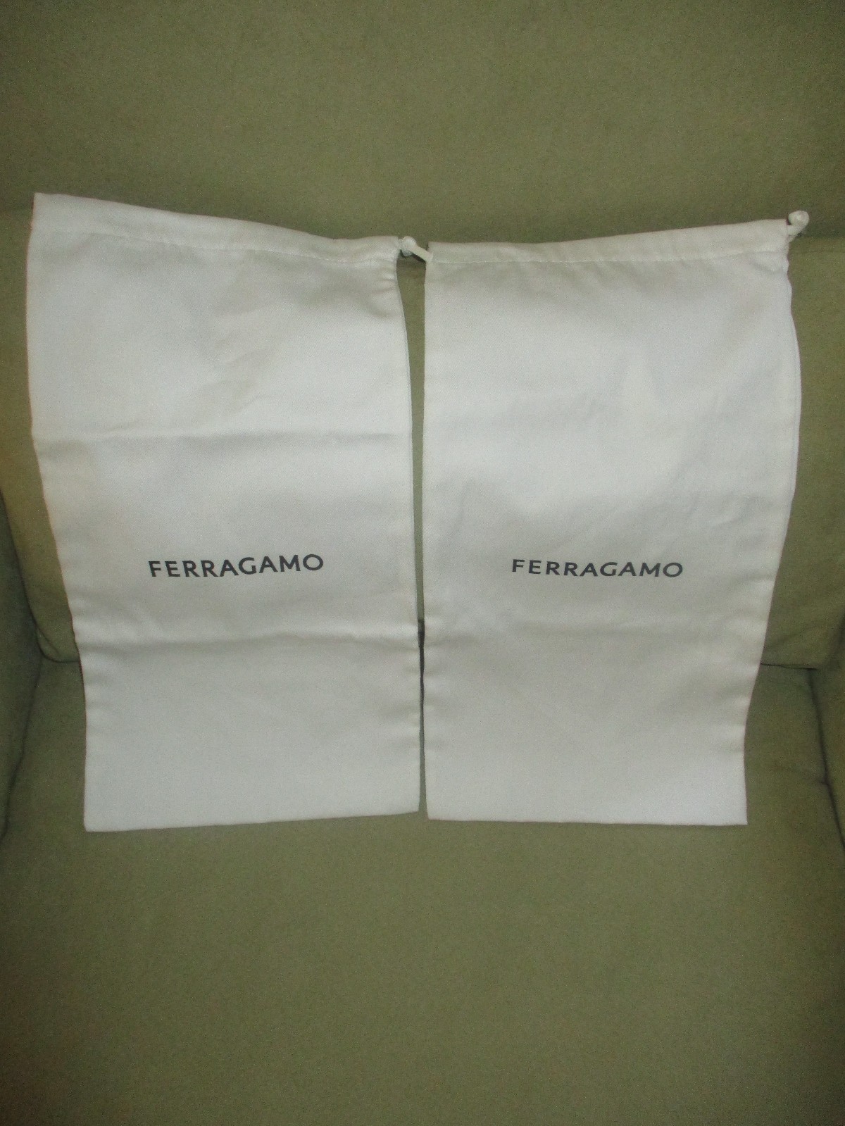 Ferragamo Set of 2 Drawstring Dust Storage Cotton Bags 8″ W x 16 1/4″ L NEW