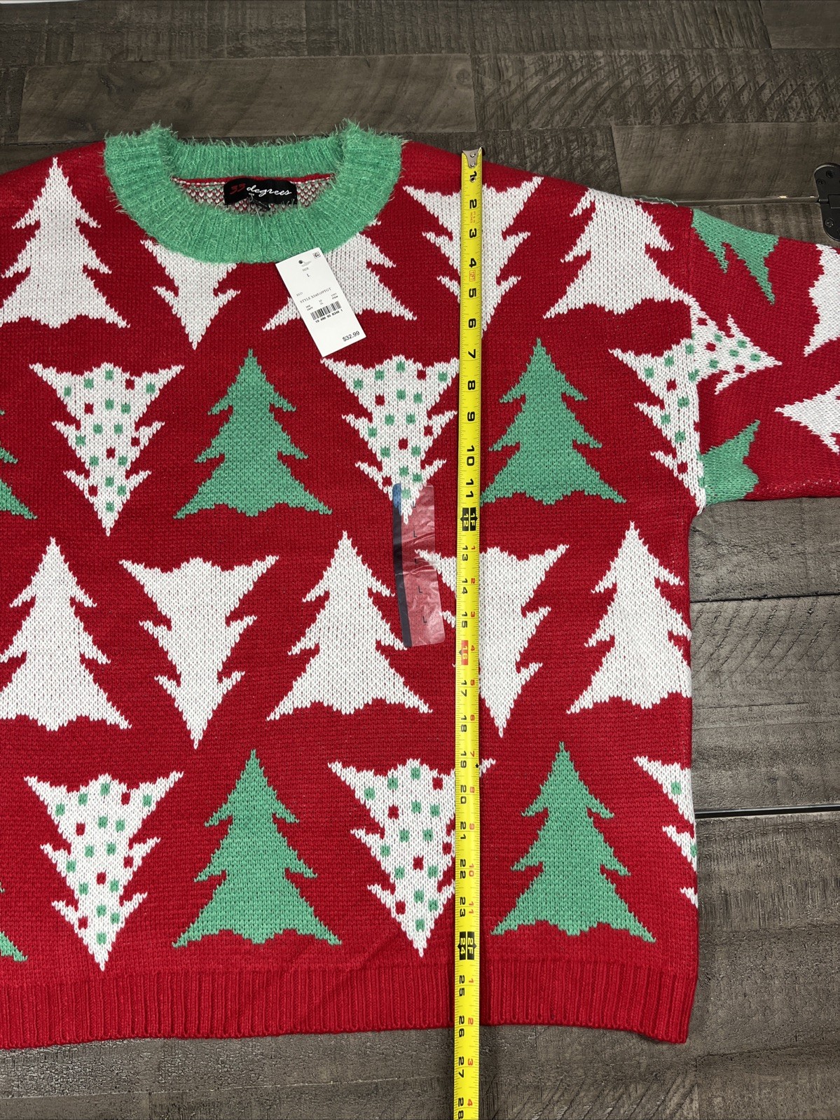 New NWT 33 Degrees Sweatshirt KNIT UGLY CHRISTMAS TREE SWEATER Large