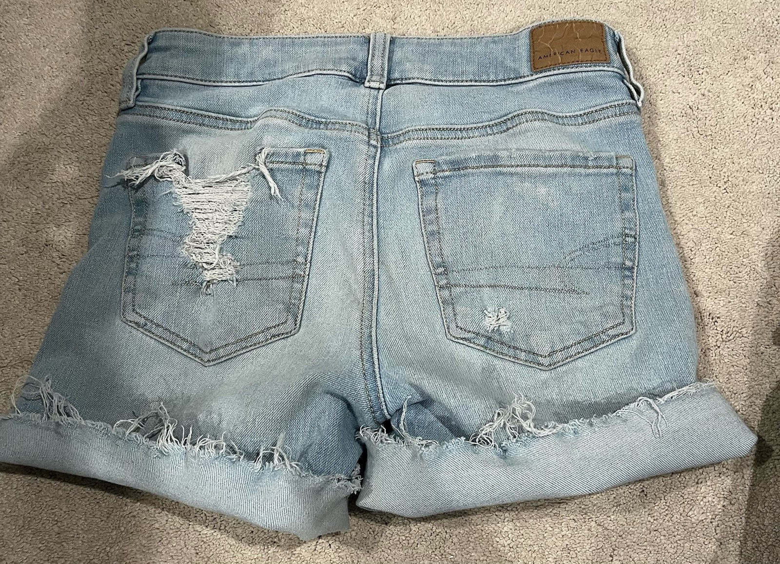 American Eagle Hi-Rise Shortie Light Wash Distressed Cut-Off Shorts 2 26W