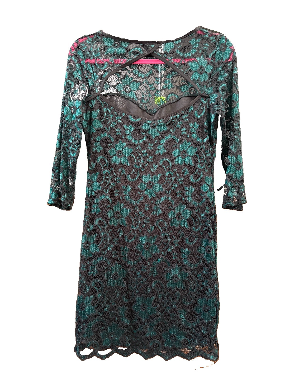 Brunello Cucinelli Black/Green Floral Lace Lined Sheath Dress XXS