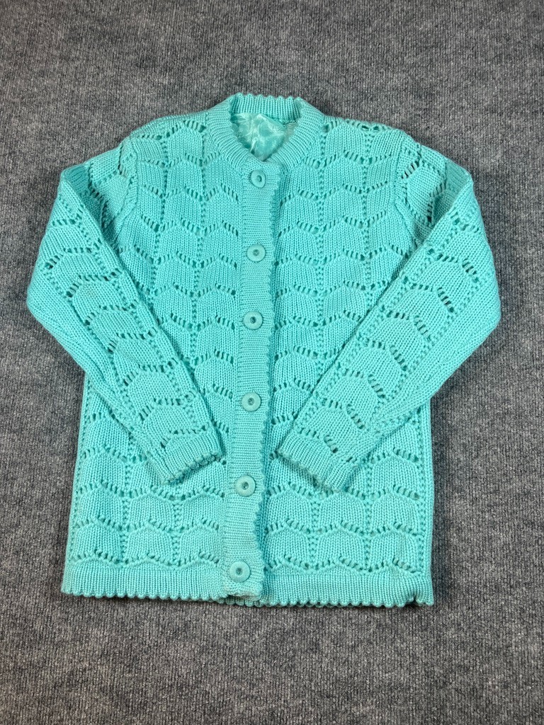 Vintage Homemade knitted Aquamarine Women’s Cardigan Sweater Made in USA