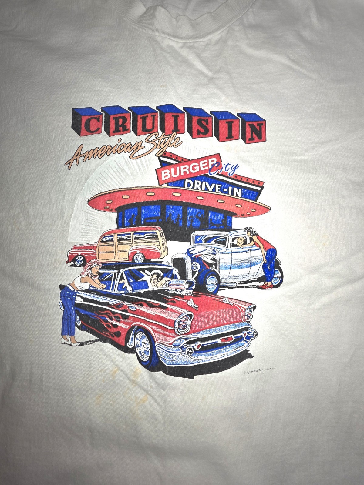 Vintage 90s Burger City Drive In Tshirt Mens 2XL XXL Classic Cars Hot Rods 1998