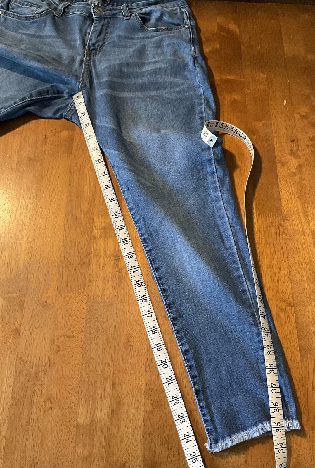 Blue Savvy Mid Rise Stretch Frayed Hem Cropped Ankle Denim Blue Jeans Sz 14 Boho
