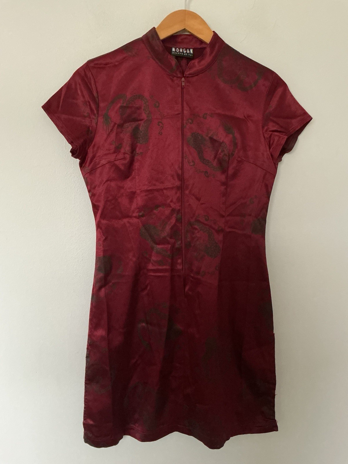 Morgan De Toi Cheongsam Dress Size 10 Dark Red Satin Chinese Style Y2K