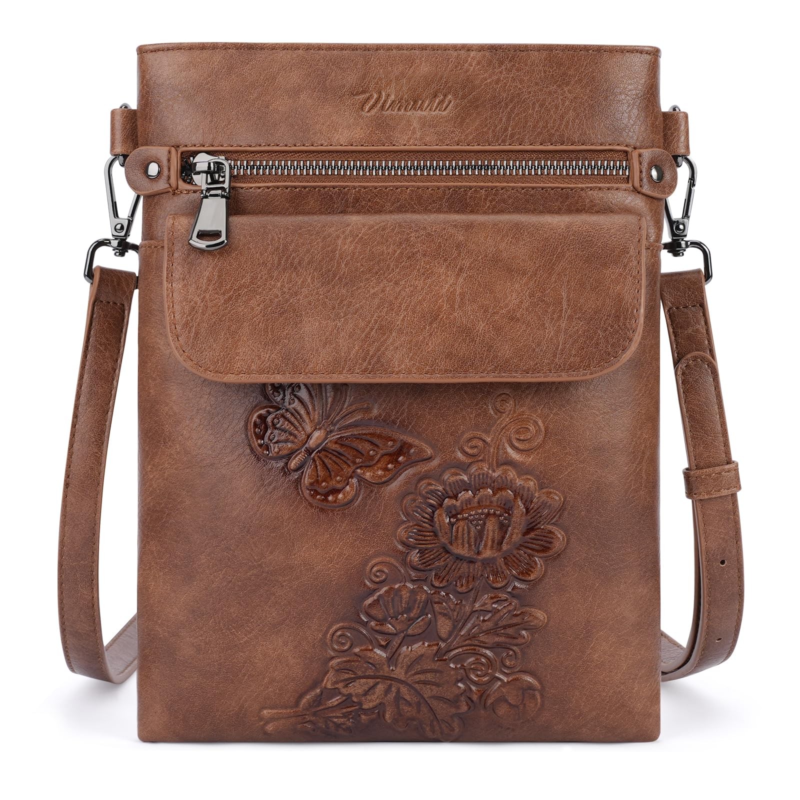 VIMUTI Small Crossbody Purse for Women, Soft Vegan 7.6 X 9.8 Inches, Brown