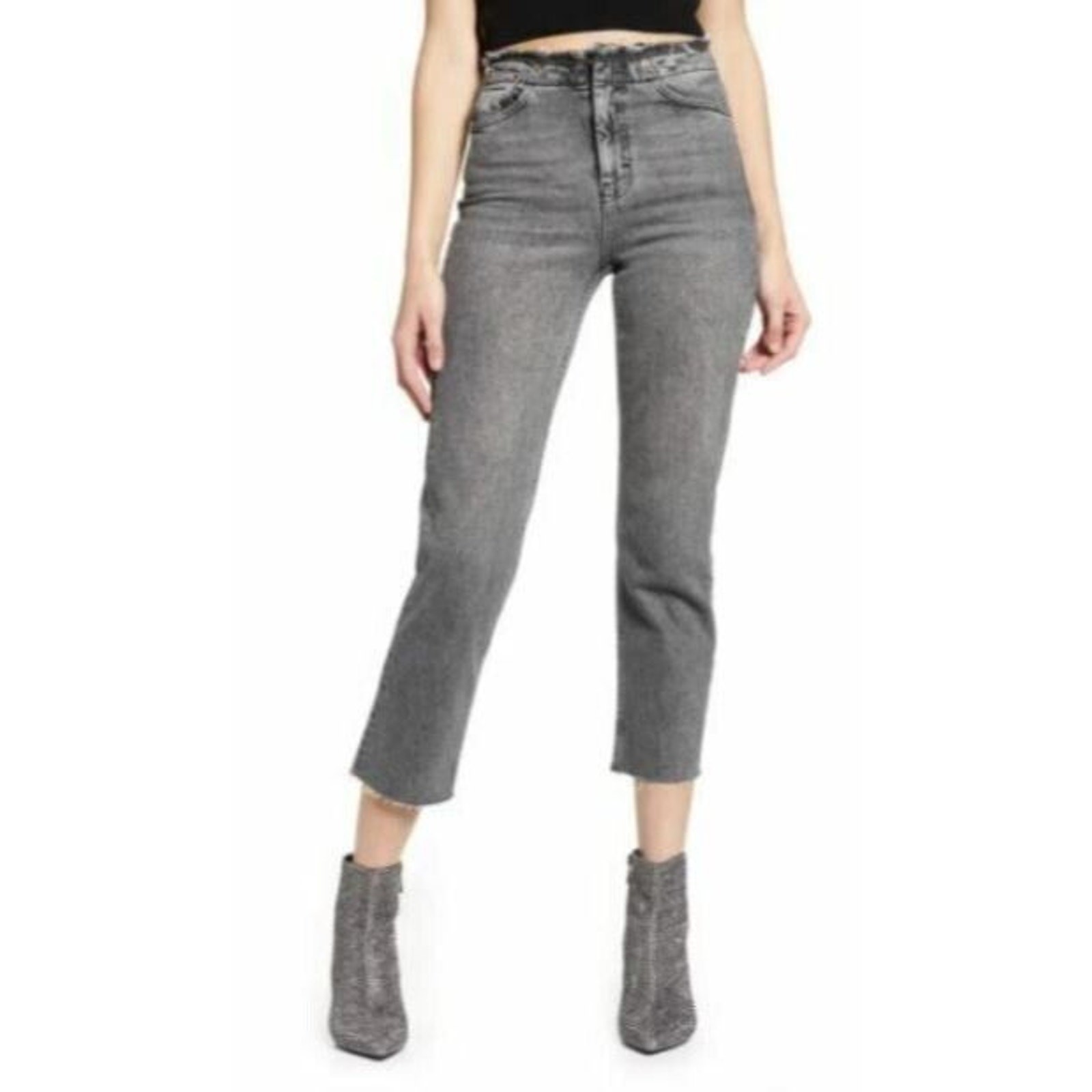 Topshop Women’s Raw Waist Straight Leg Jeans in Black Wash 28W X 32L MSRP $80