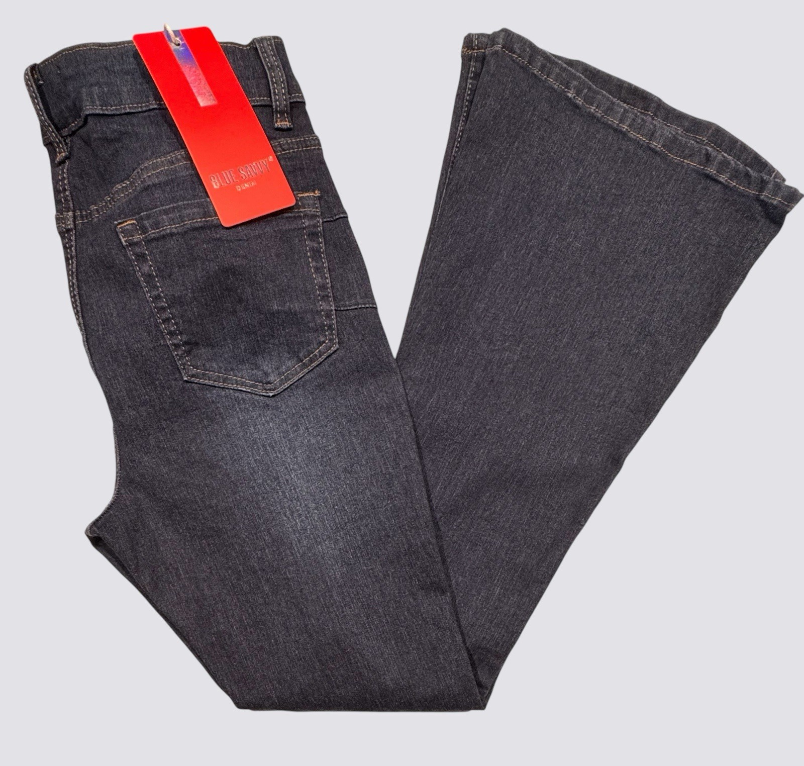 NWT Blue Savvy Women Dark Denim Jeans Sz 7/28 Distressed Flare Stretch Mid Rise