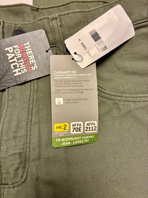 Carhartt FRB 159MOS CAT2 Loose Fit Olive Moss Green Canvas Work Pants Jean 33×34