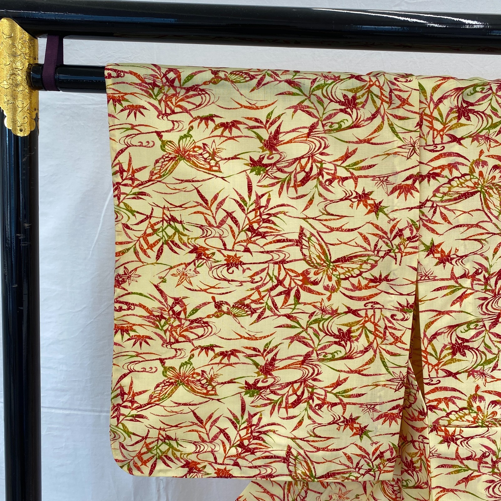 Japanese Vintage Kimono Polyester yellow No Lining Komon Traditional Length 61in