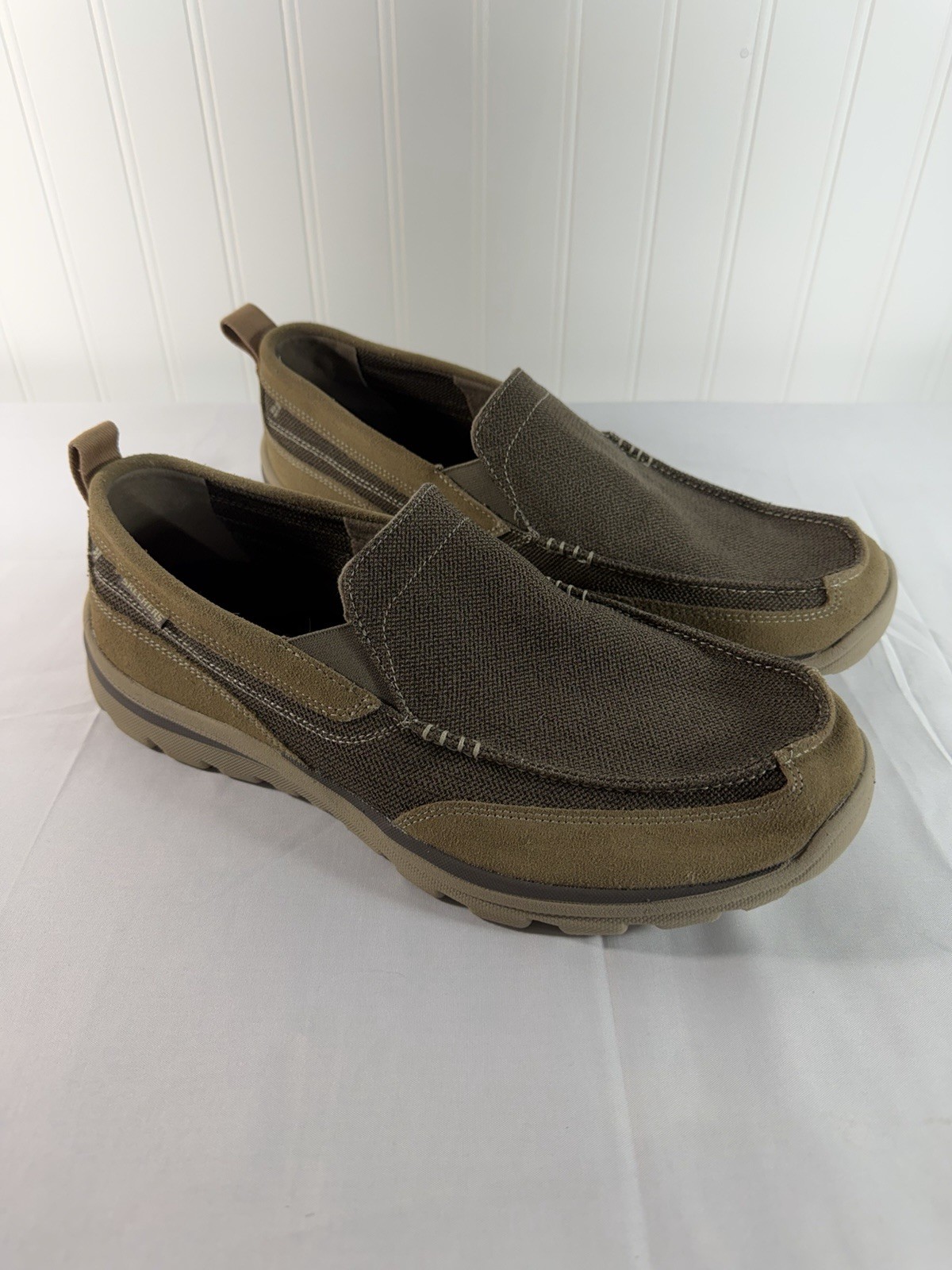 Skechers Relaxed Fit Memory Foam Brown Leather & Textile Loafers Men’s Size 12 M