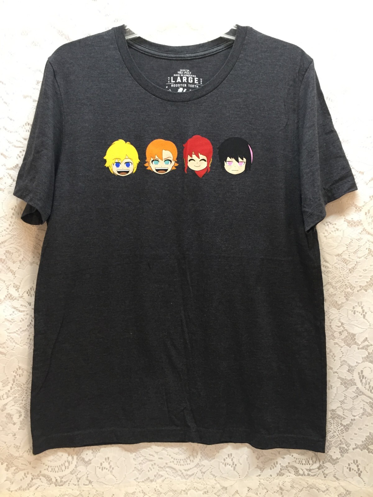RWBY 4 Characters Rooster Teeth Men’s Graphic T-shirt Size L Dark Gray/Black