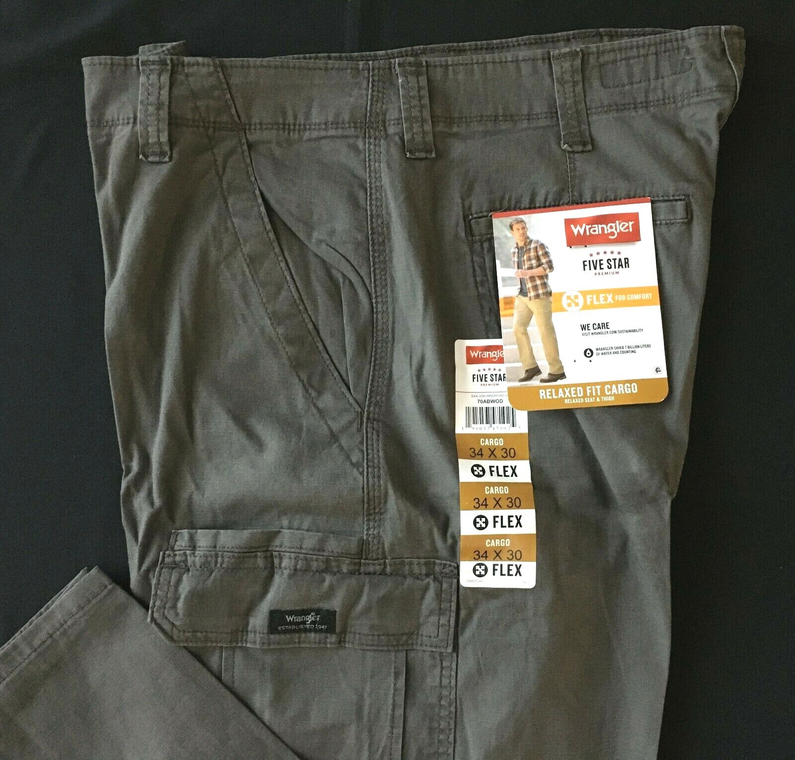 Men’s Wrangler Cargo Pants w/ Stretch Relaxed Fit Olive Drab Green CHOOSE SIZE