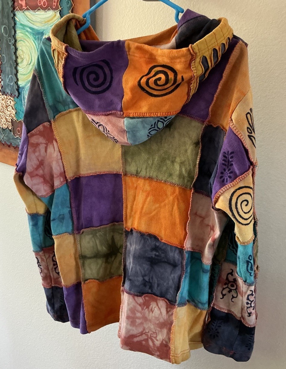 Rising International Boho Patchwork Hoodie L – Nepal Cotton Festival Jacket Boho