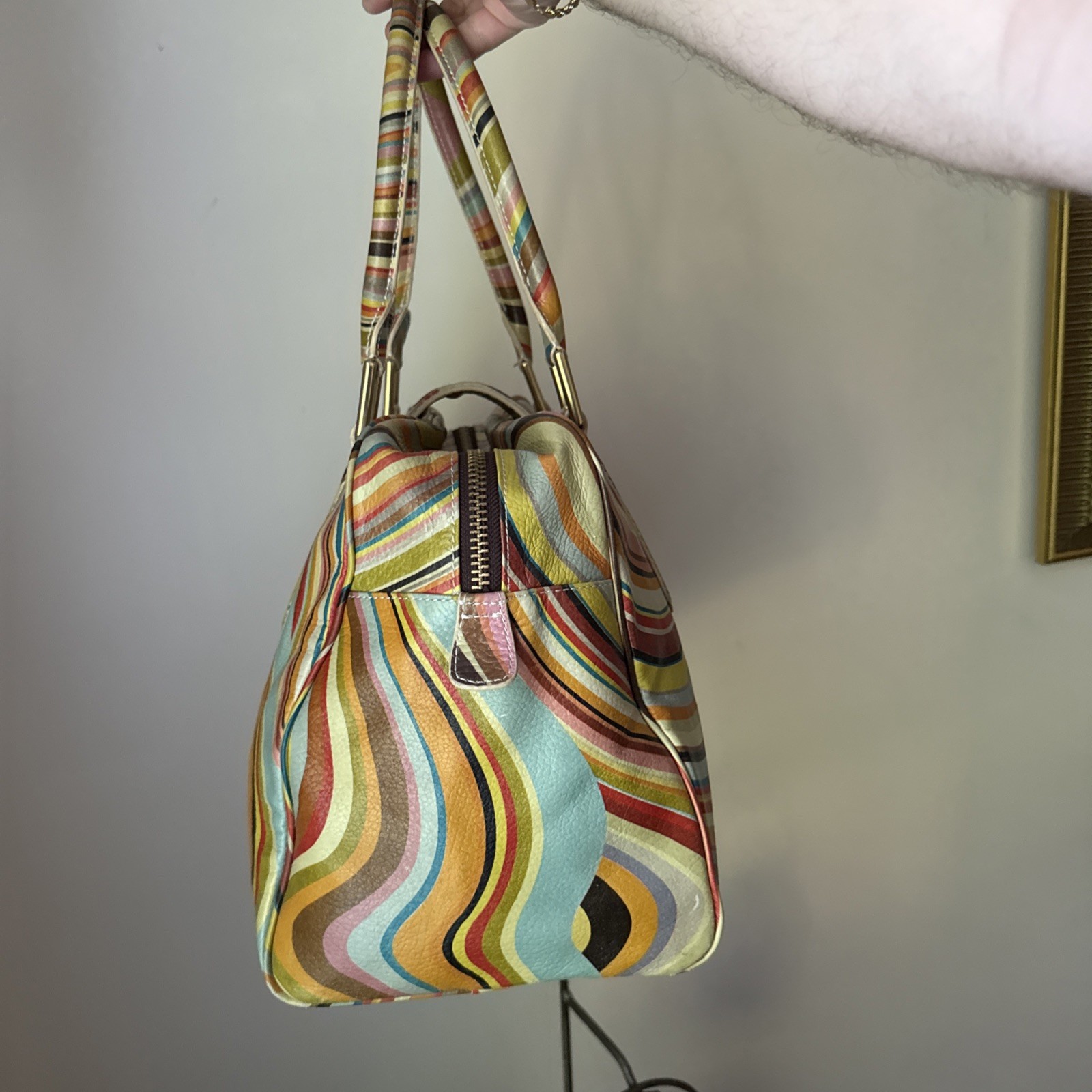 Paul Smith Classic Multicolour Swirl Leather Push Lock Shoulder Bowler Handbag