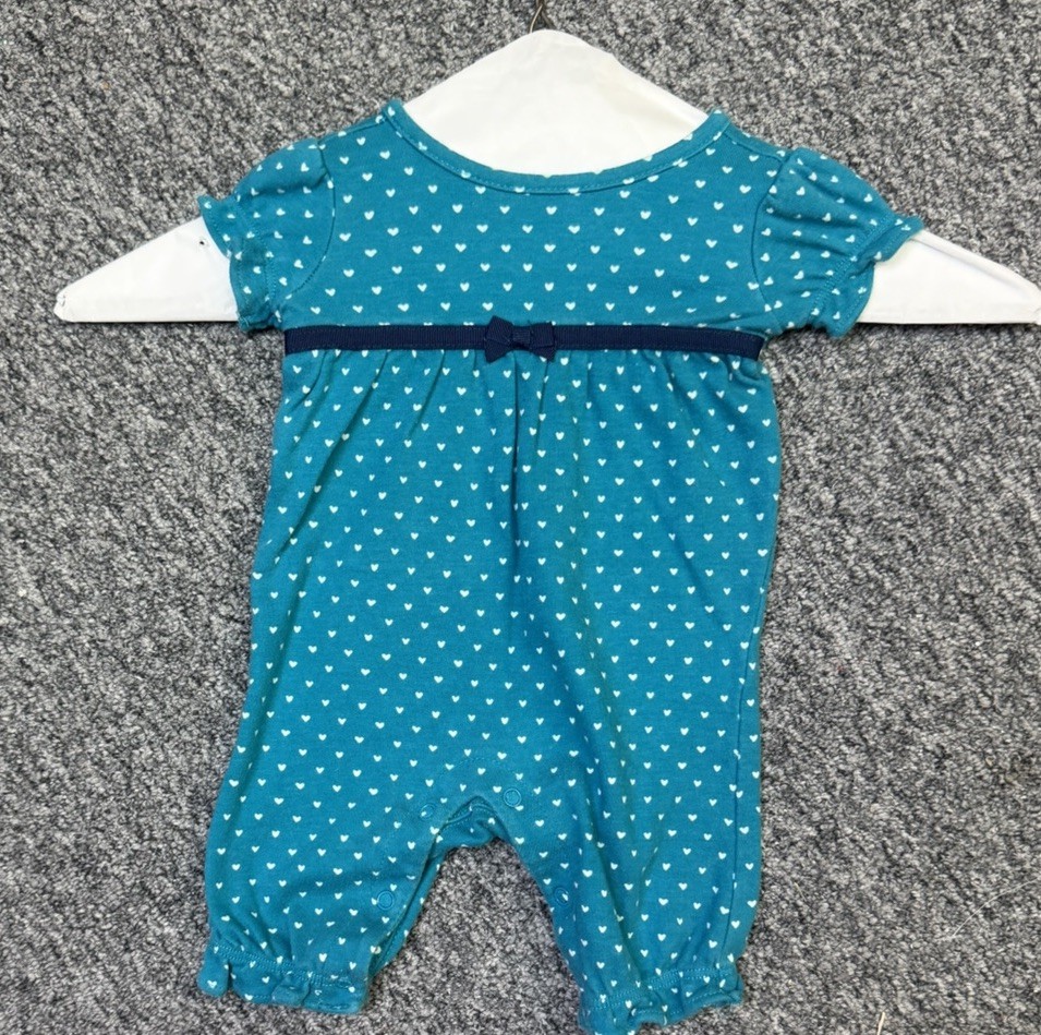 Gymboree Cotton Knit Short Sleeve Heart Teal/White Romper One-Piece Newborn