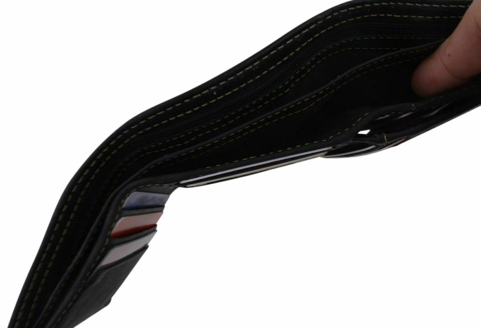 Trifold Mens Premium Leather Credit Card ID Holder w/ Bill Pockets Black Wallet