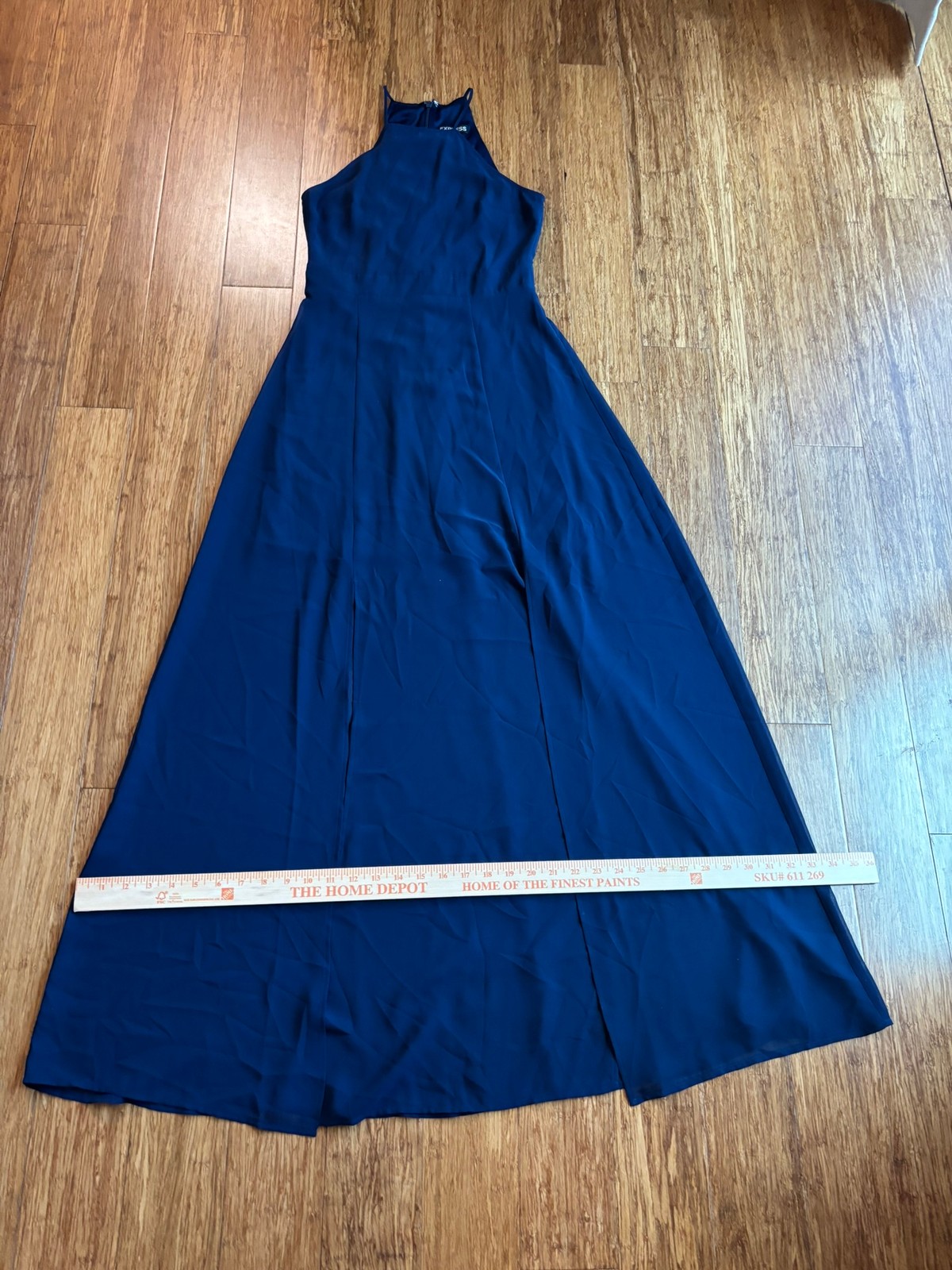 Express Navy Halter Maxi Dress Sleeveless Flowing Size 0
