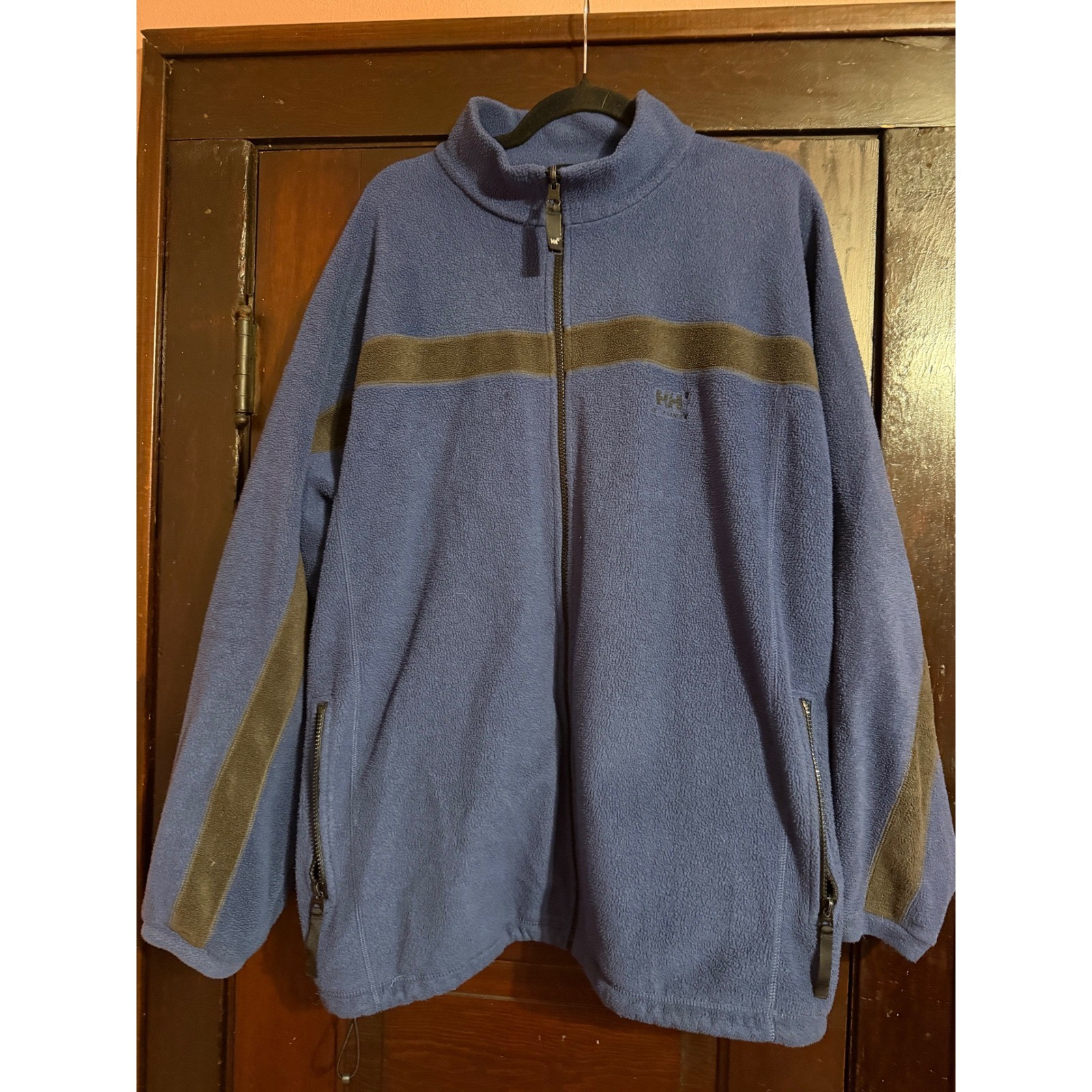 Helly Hansen Mens XL Blue Grey Striped Full Zip Fleece Jacket