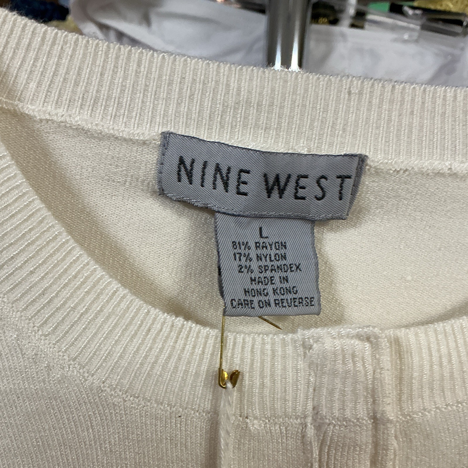 Nine West Ivory Solid Knit Lightweight Crew Neck Button Cardigan Sweater L