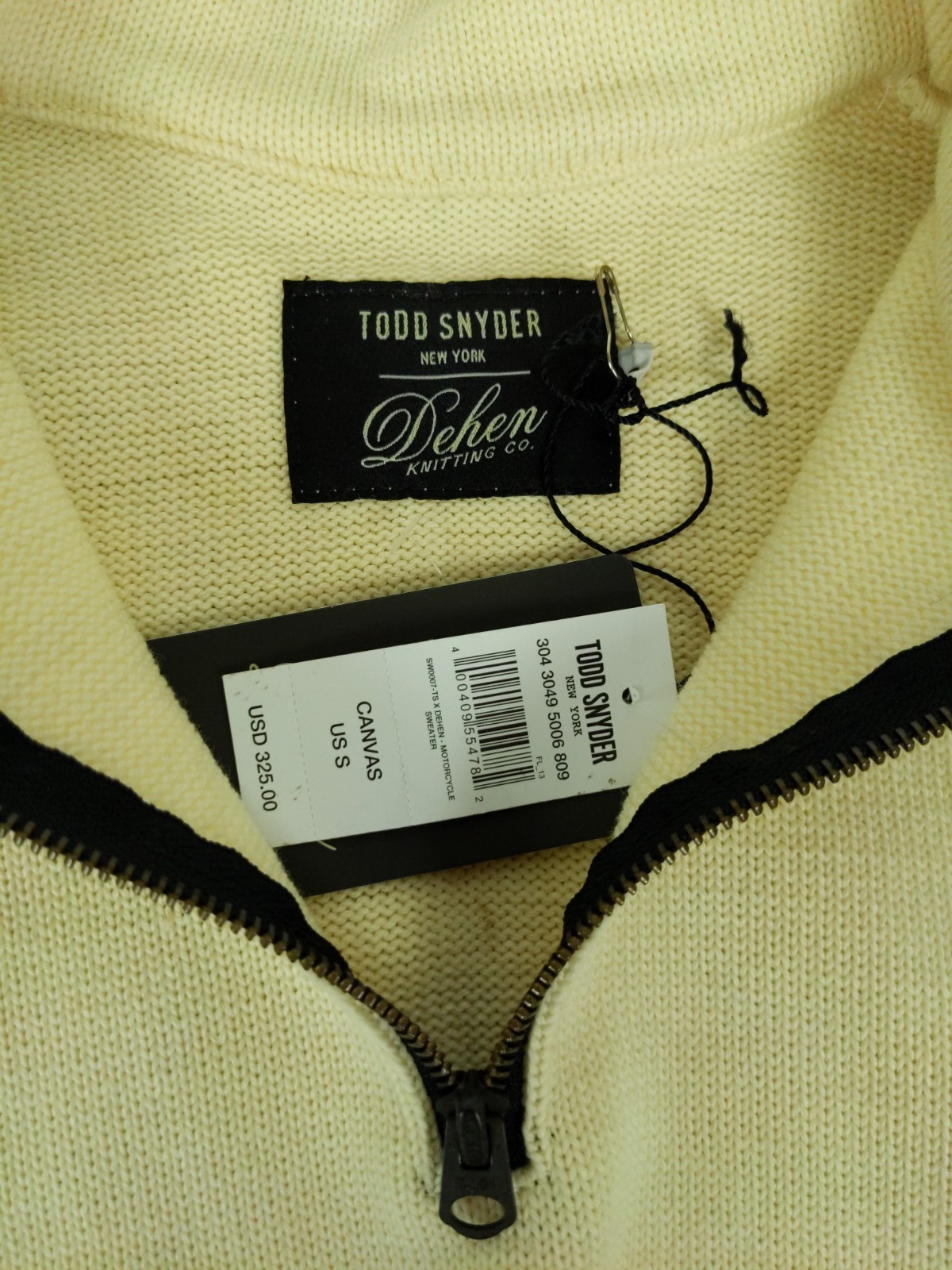Todd Snyder Dehen Sweater Mens Small Brown Cream Wool 1/4 Zip Made in USA