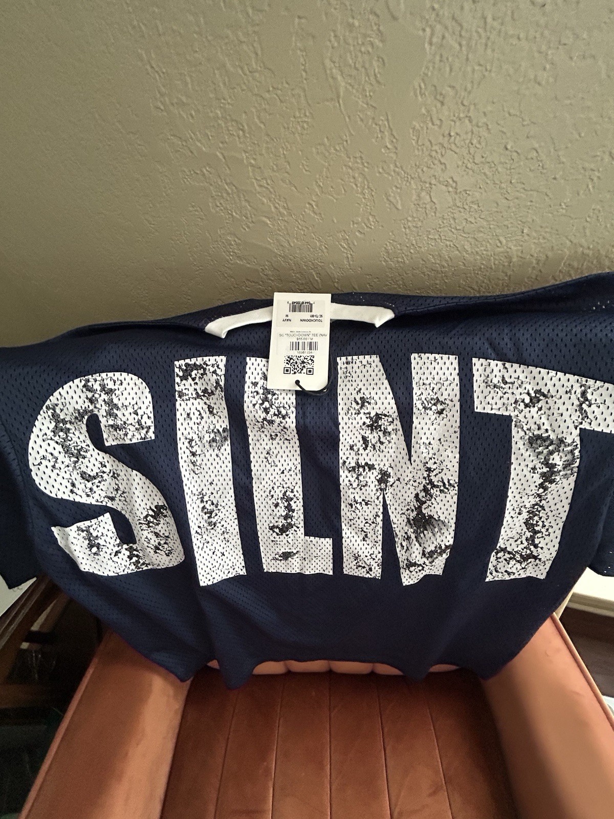 Men’s Navy/White Mesh Polyester Jersey Graphic Logo T-Shirt L Crew Neck