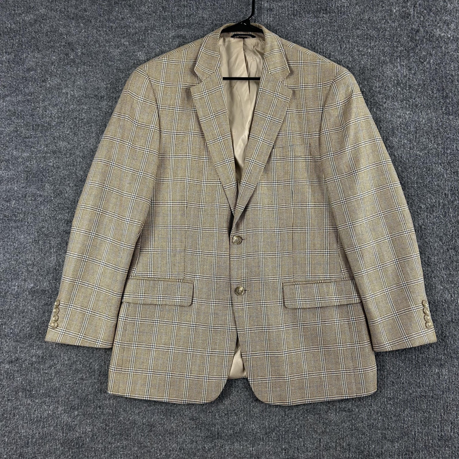 Haspel Blazer Men 40 Beige Silk Wool Plaid SportCoat Business Office Meetings