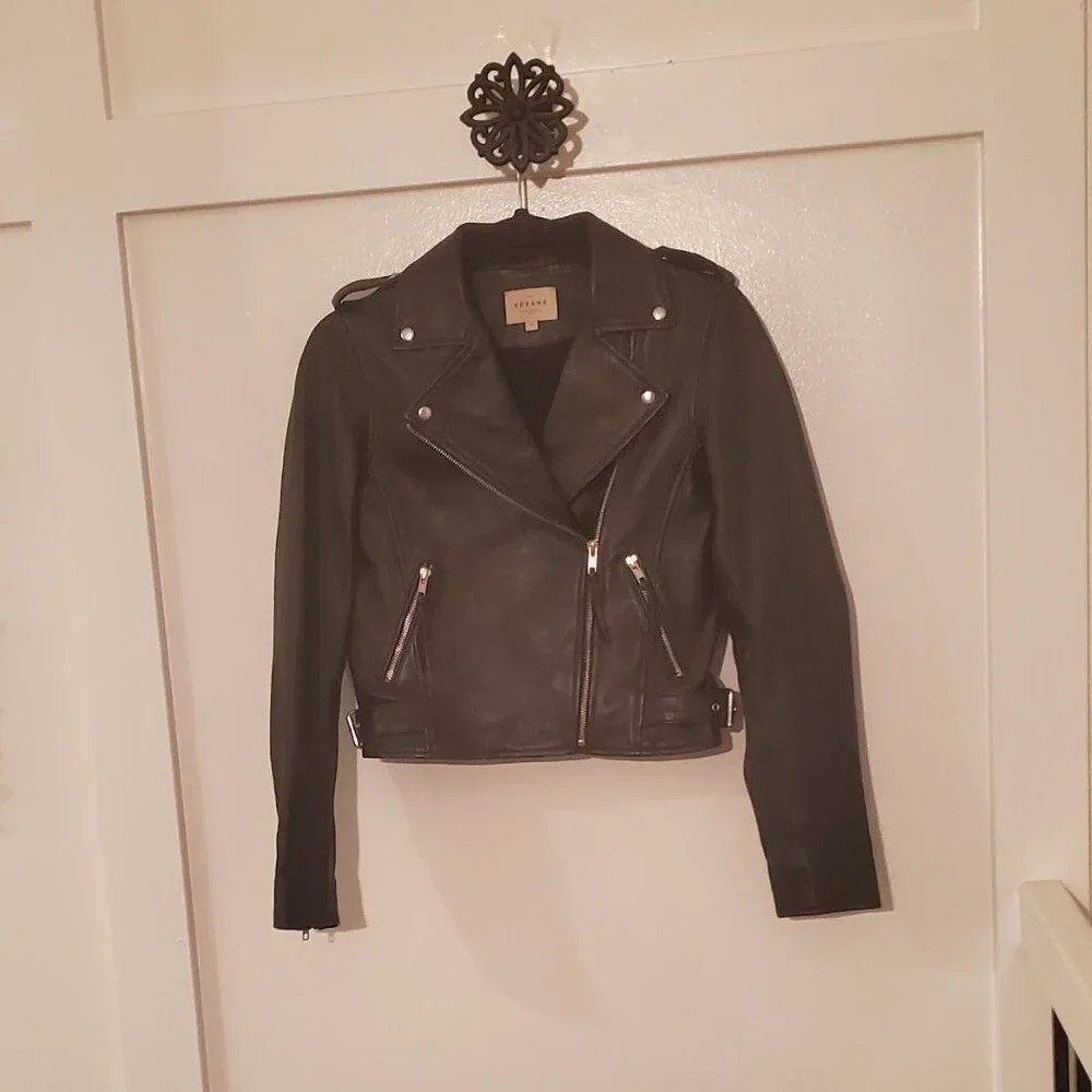 NWOT Sézane Zig Leather Biker Jacket in Black
