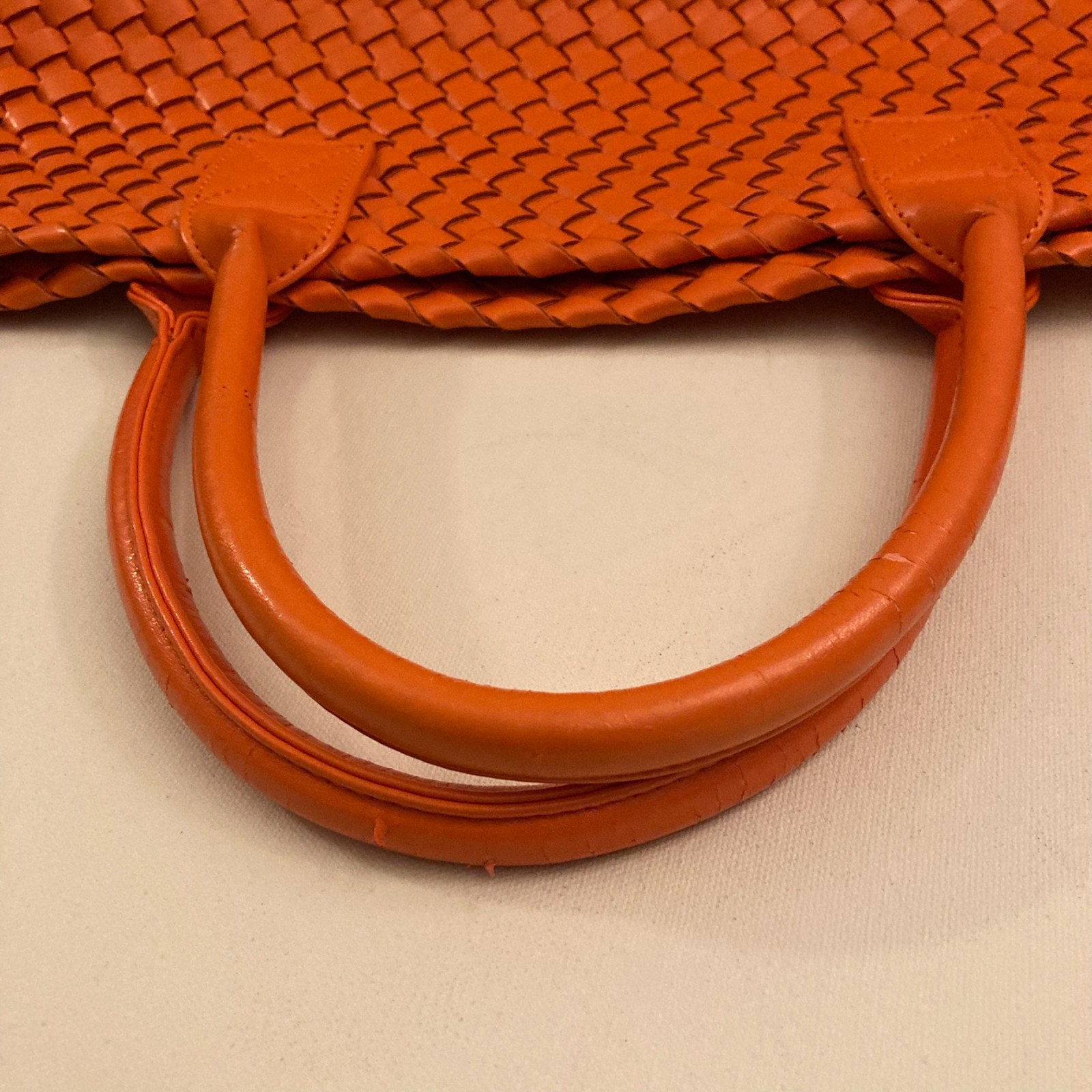 Woven Nappa Leather Tote Bag 21″ Intrecciato Shopper Lambskin Orange Large
