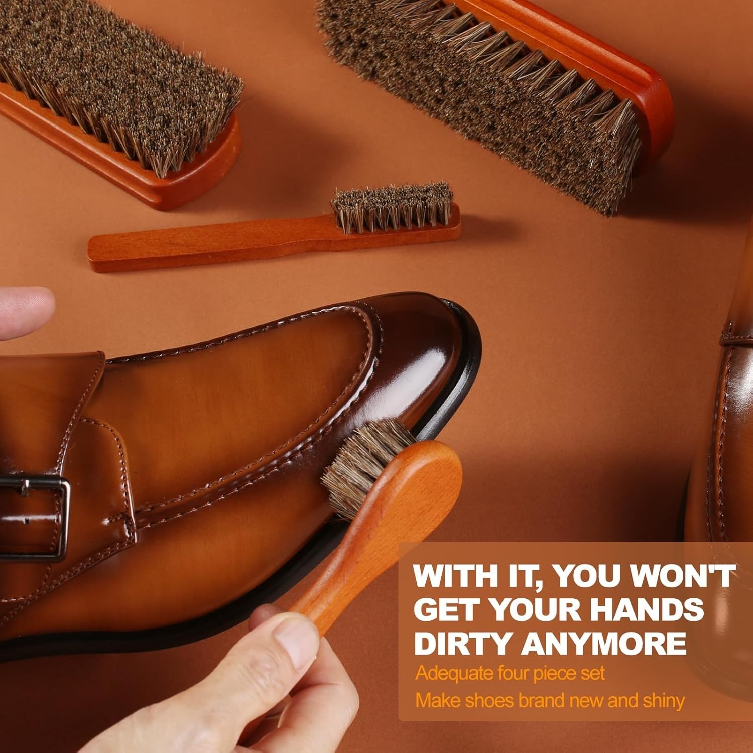 4-Piece Horsehair Shoe Brush Set: Professional Leather Care, Shine & Polish Kit