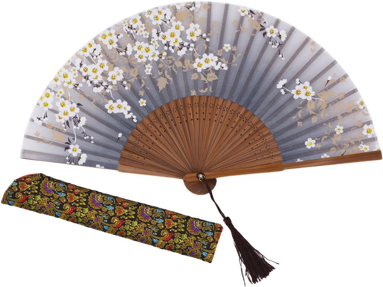 Charming Elegant Modern Woman Handmade Bamboo Silk 8.27″ (21Cm) Folding Fan Pock