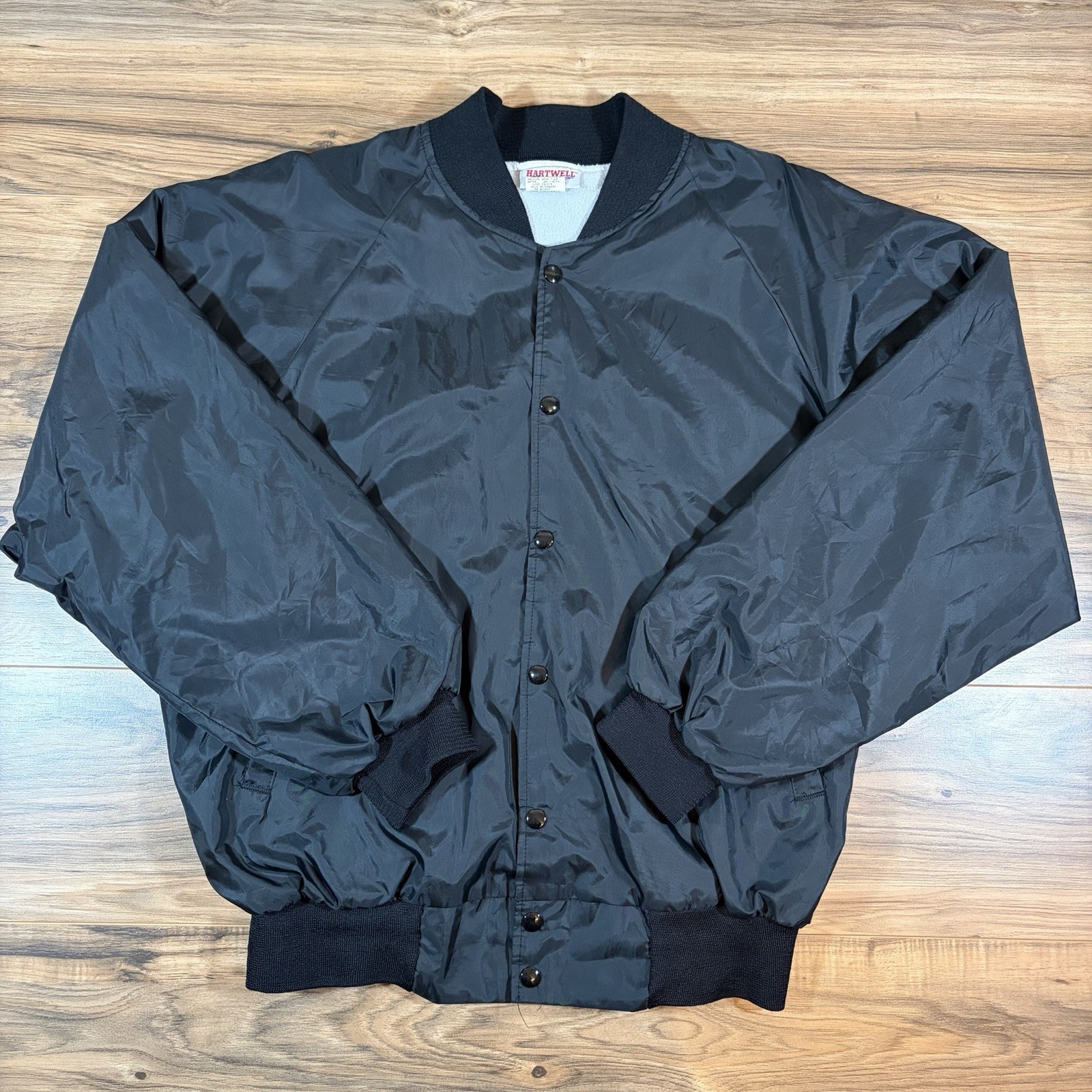 VTG Hartwell Sports Mens XL |Black| Made In USA Satin Snap Bomber Blank Jacket