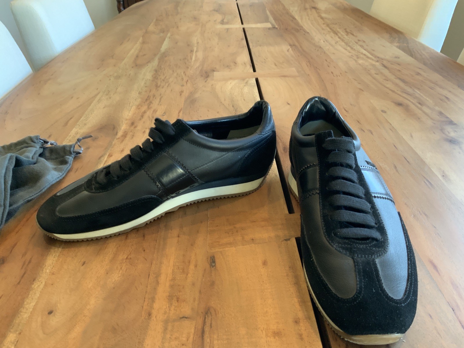Tom Ford Black Suede and Leather Oxford Sneakers Size 8