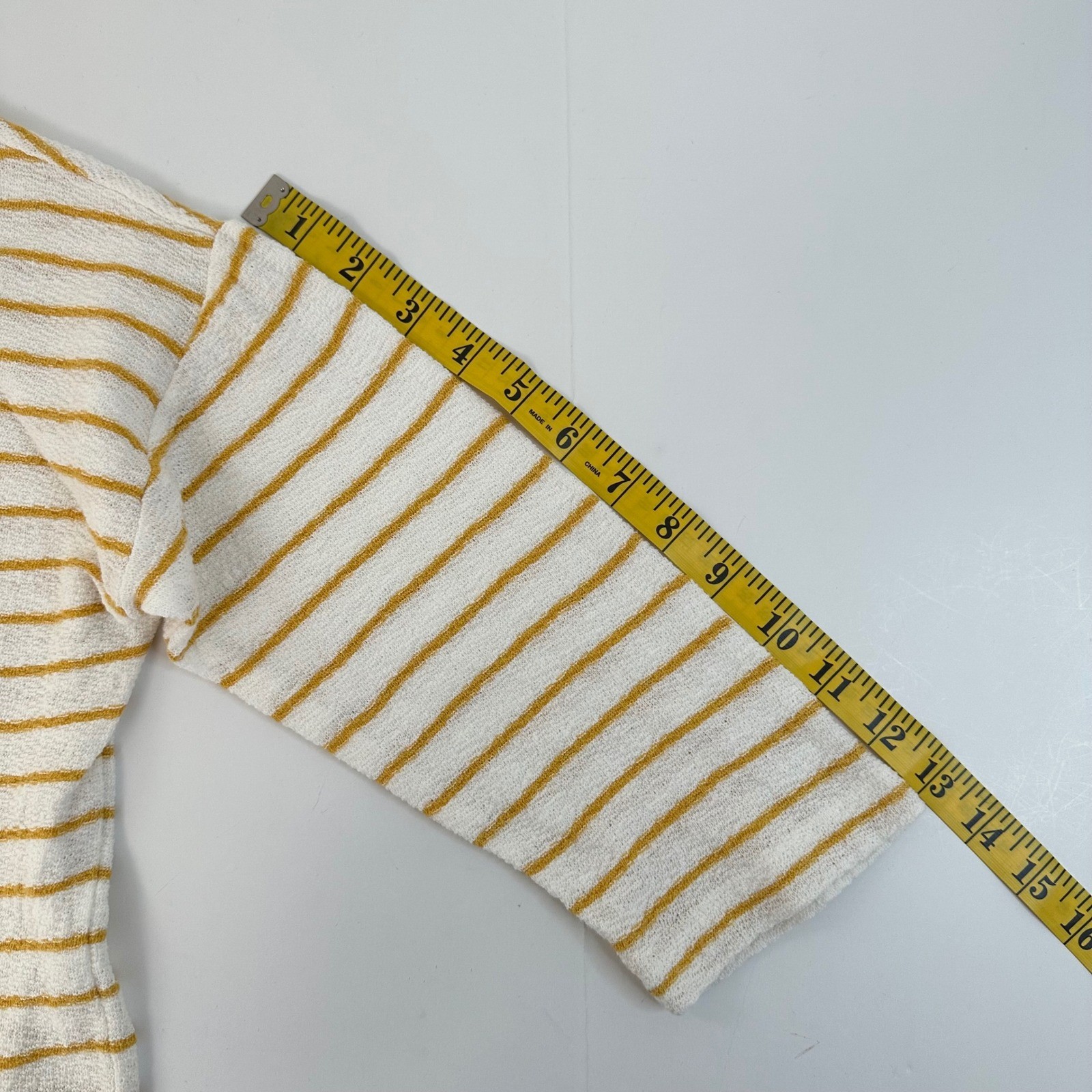 J. Jill Striped Top Womens Small White Yellow 3/4 Sleeve Cotton Knit Boat Neck