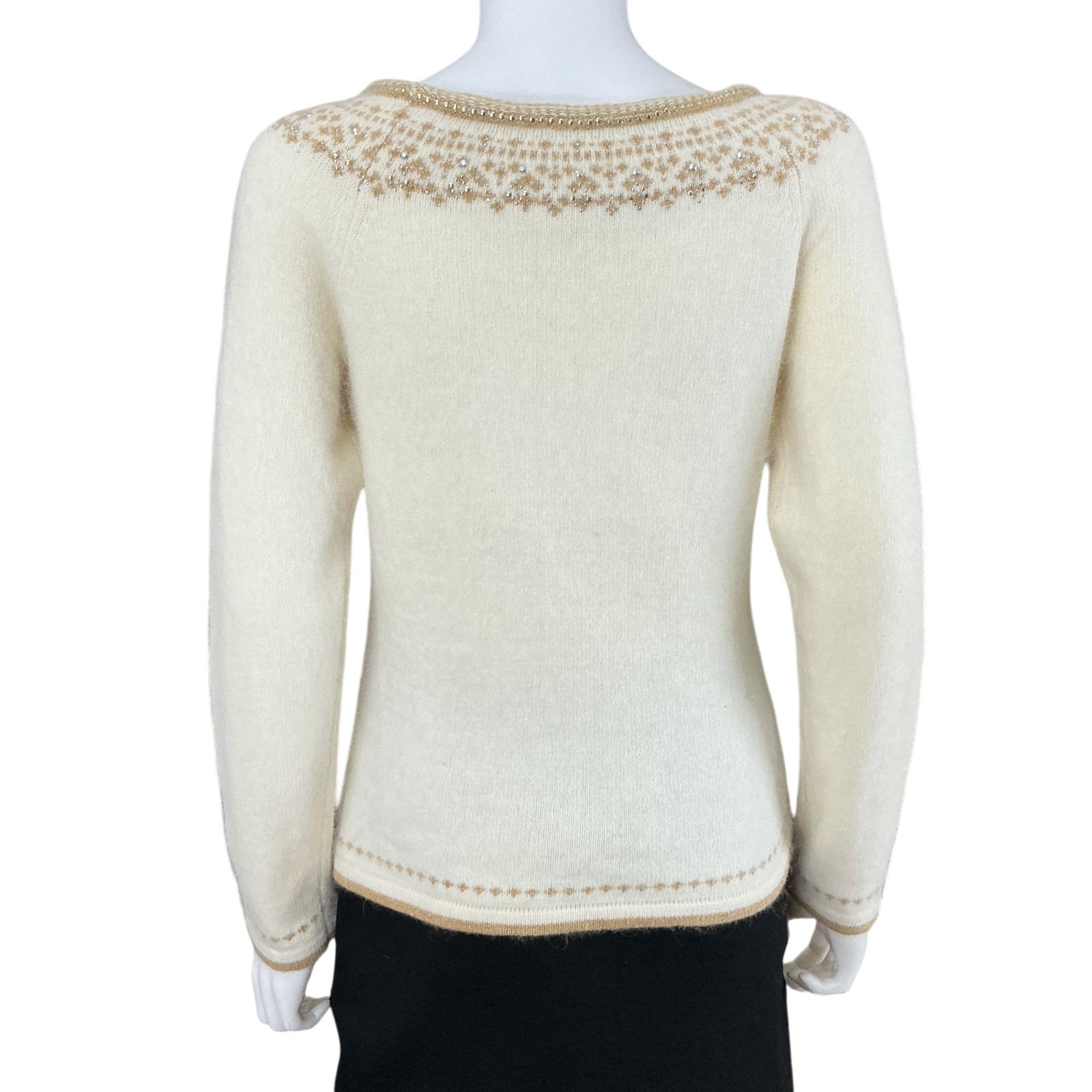 Apt. 9 Women’s Angora Fair Isle Sweater M Cream Beaded Rhinestones Boat Neck NWT