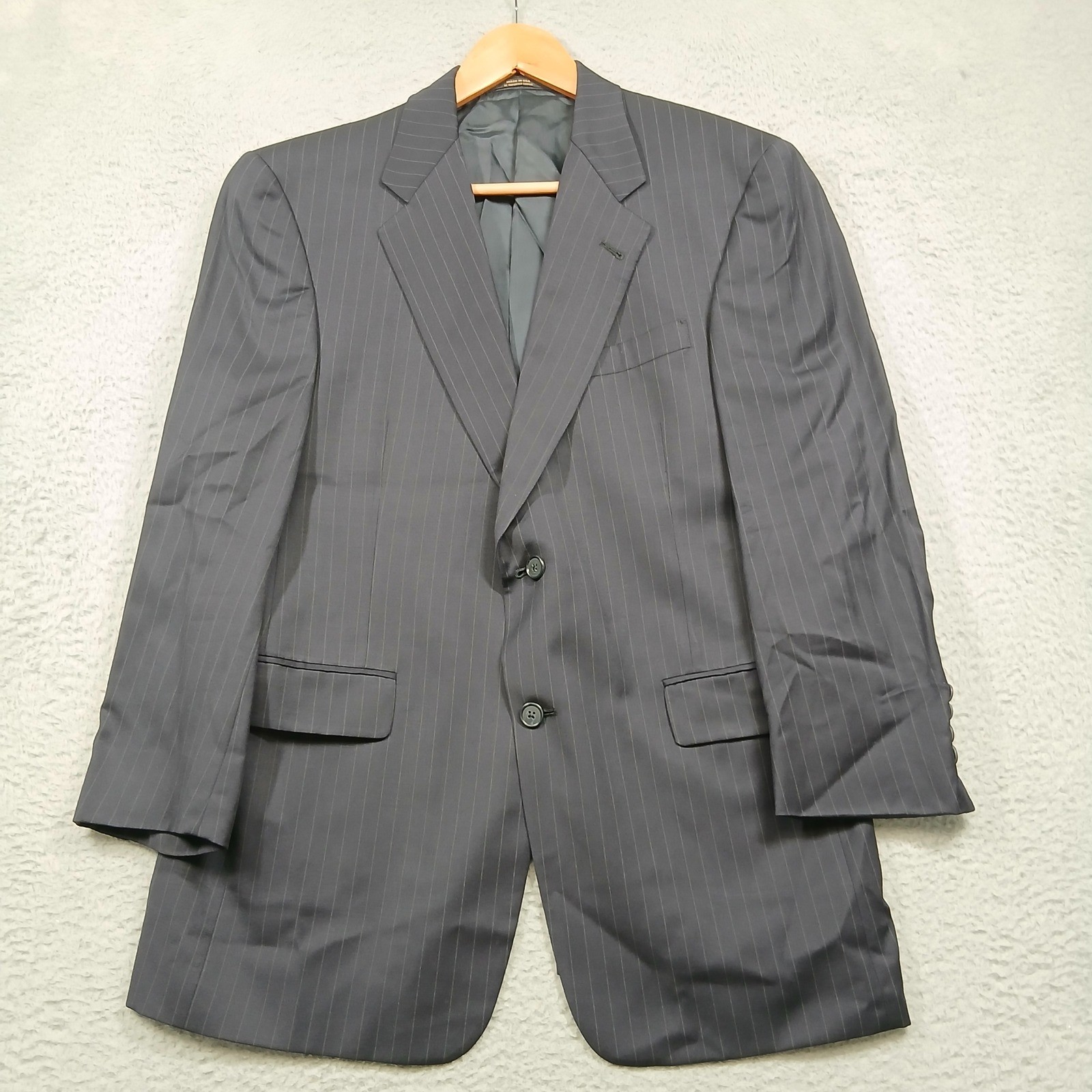 Hart Schaffner Marx Gold Trumpeter Blazer Men 44R Navy Pinstripe Wool Jacket