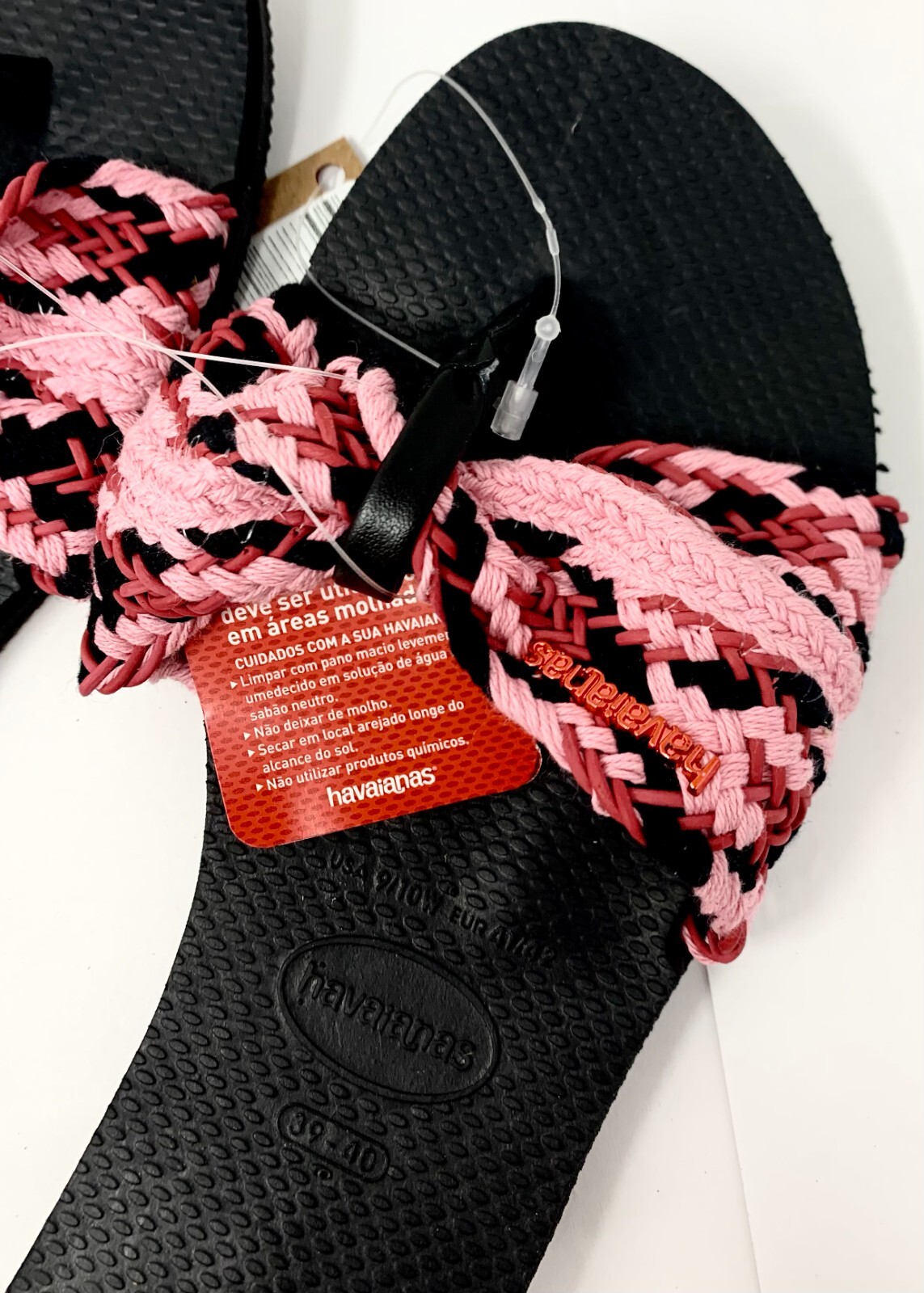 Original HAVAIANAS Womens You St Tropez Mesh Flip Flops Black Pink Bow 9 10 W