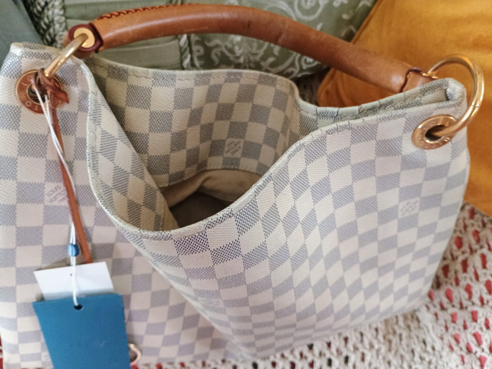 AUTHENTIC LOUIS VUITTON DAMIER AZUR ARTSY MM DUST COVER AUTHENTICATION CARDS
