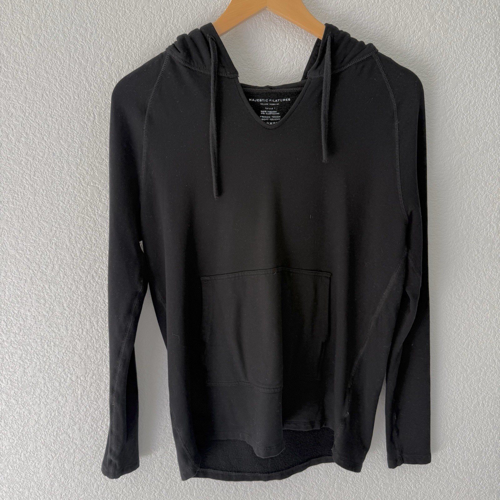 Majestic Filatures Deluxe Fleece Hoodie Size 1 Black French Soft Touch Cozy
