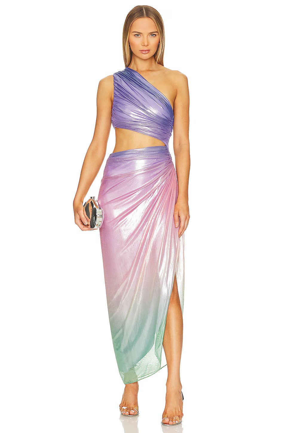 $285 BAOBAB “Aurora” ombre one shoulder cutout maxi dress – sz M