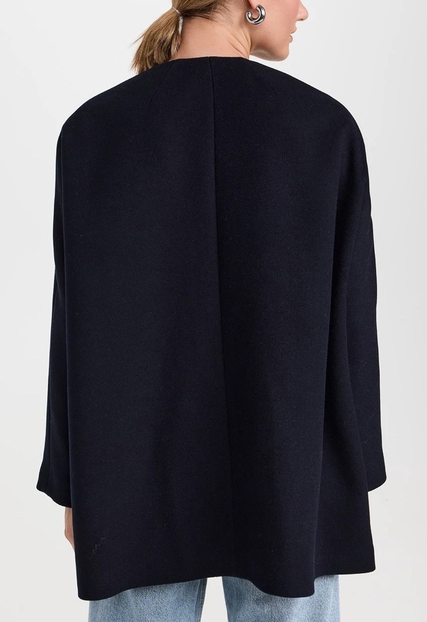$895 Theory L Large Crew Cape Back Coat Navy Wool Cashmere Winsome 2 Overcoat