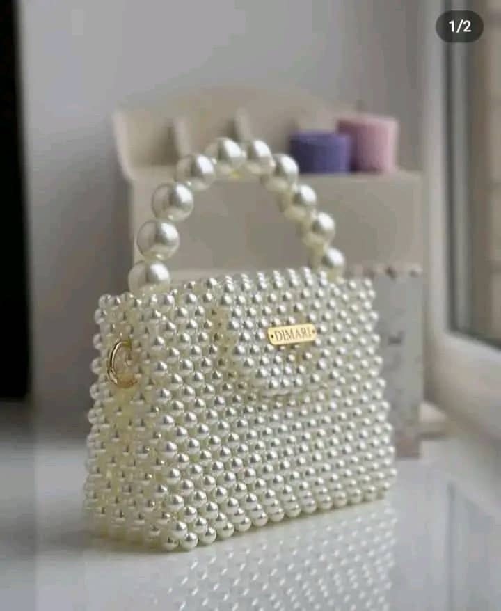 Women’s Beaded Top Handle Bag Rectangle Solid Red/White/Orange Gold, Strap