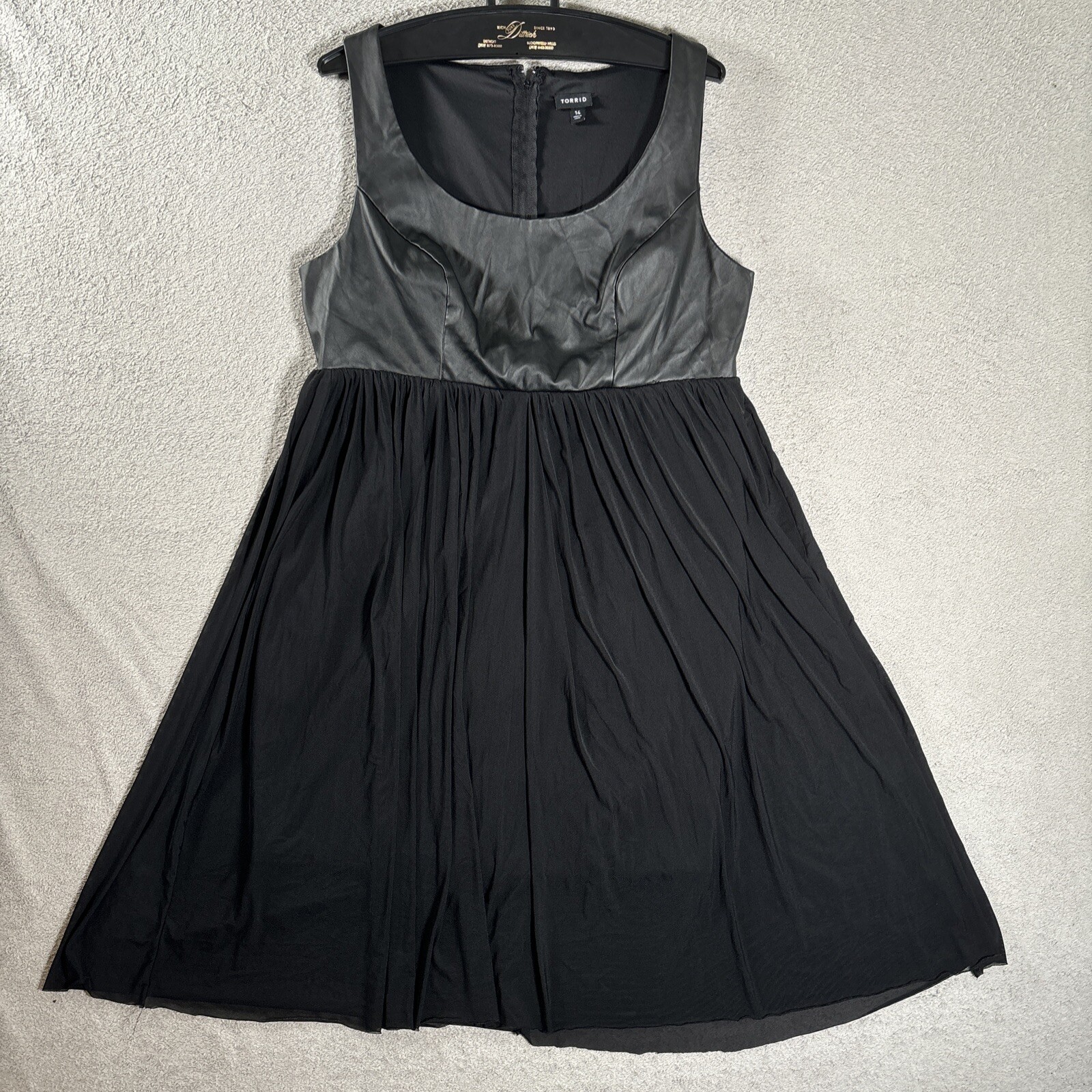Torrid Dress Women’s Size 14 Faux Leather & Nylon Fit & Flare Knee Length Black