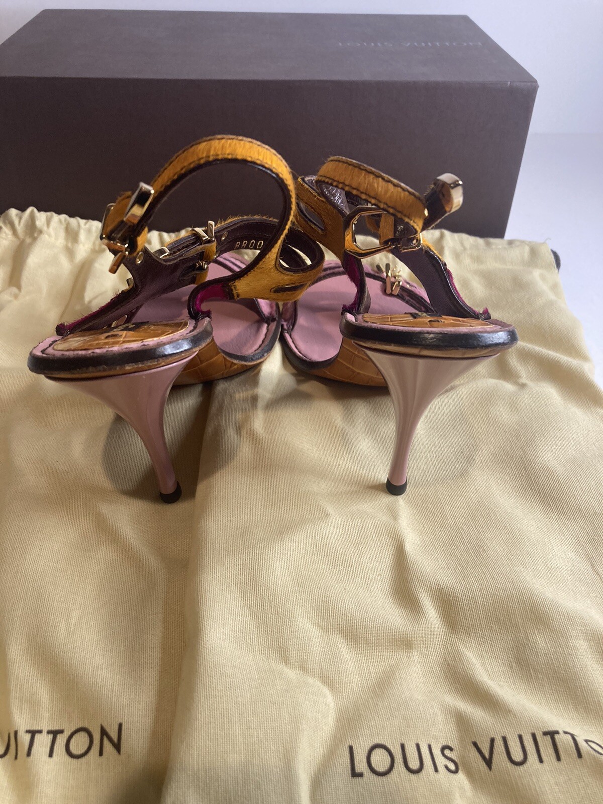 New LOUIS VUITTON crocodile leathe & pony hide Heel Size 36.5
