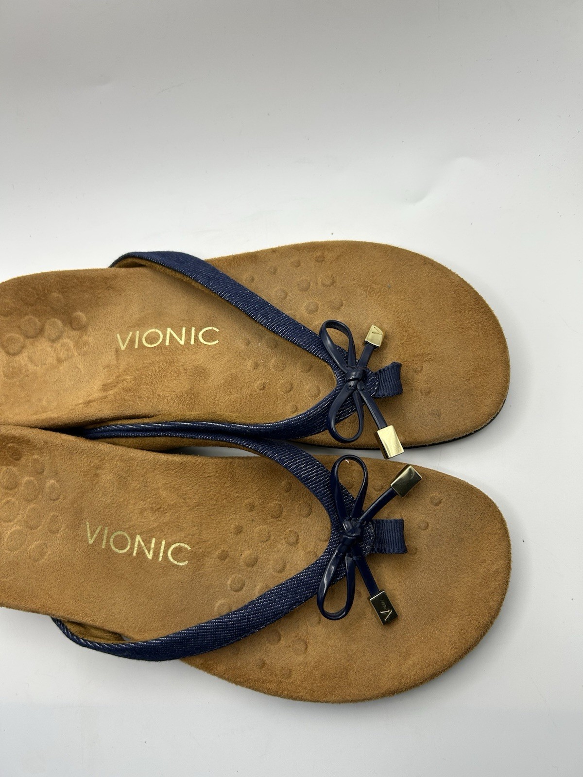 Vionic Bella II Women’s Sandals Denim Strap Bow Ortho Flip Flops Size US 6