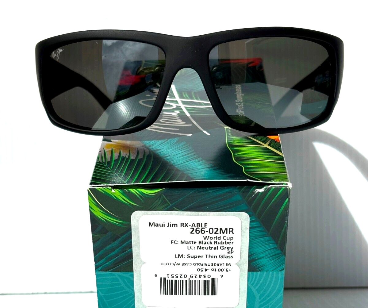 NEW Maui Jim WORLD CUP Matte Black Rubber POLARIZED Grey GLASS Sunglass 266-02MR
