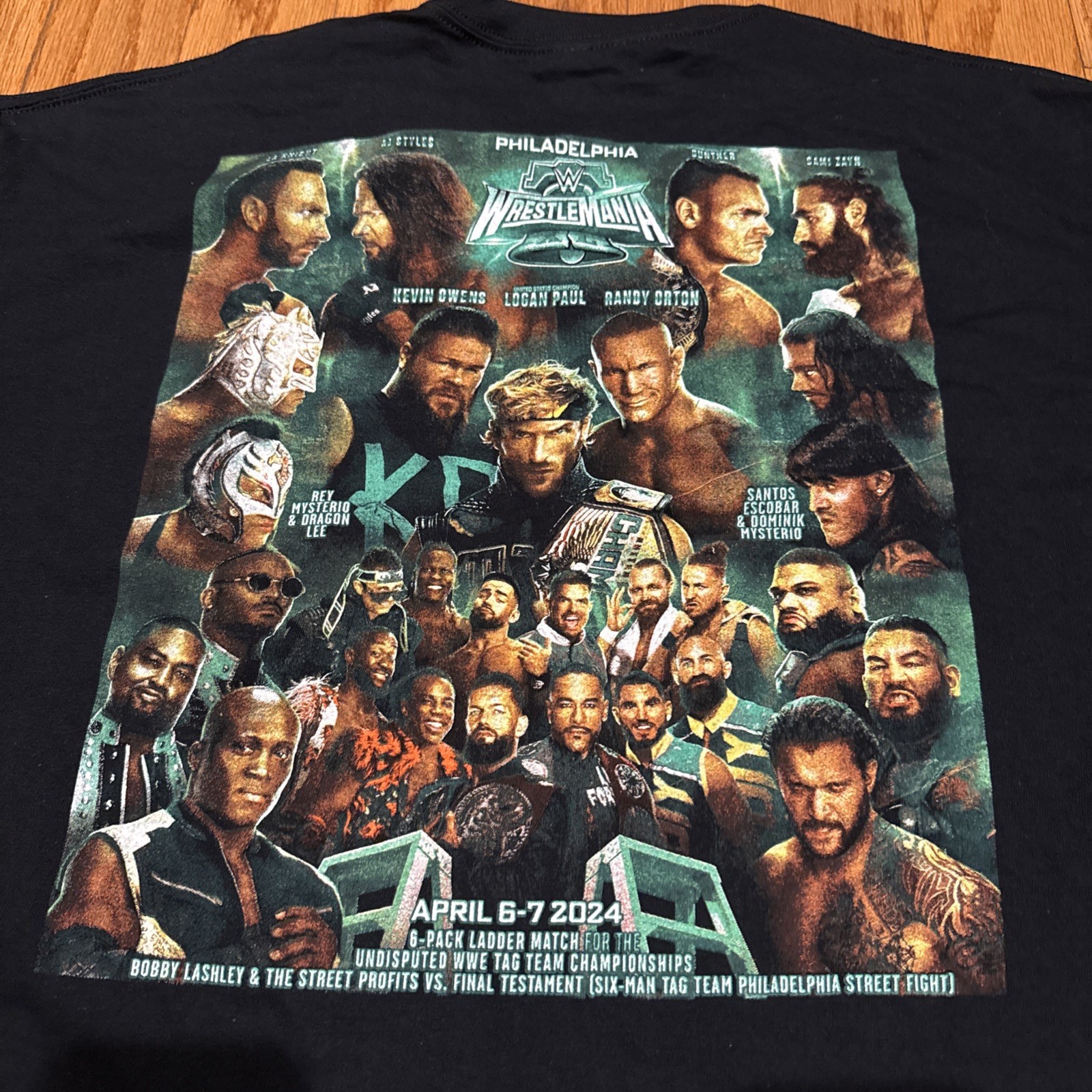 WWE WrestleMania 2024 T Shirt Black Double Sided Mens WWE Wrestling Size XL New