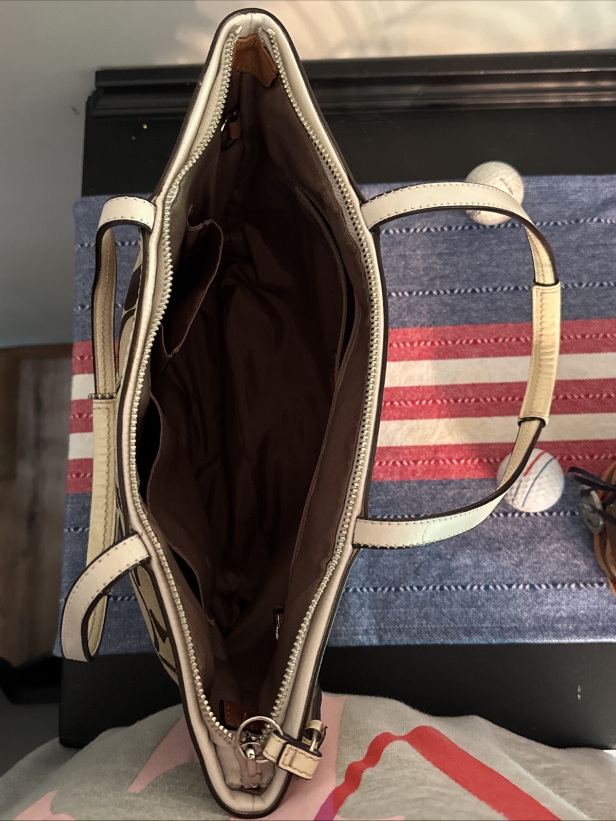 COACH PURSE Cream & Brown Monogram Canvas & Leather