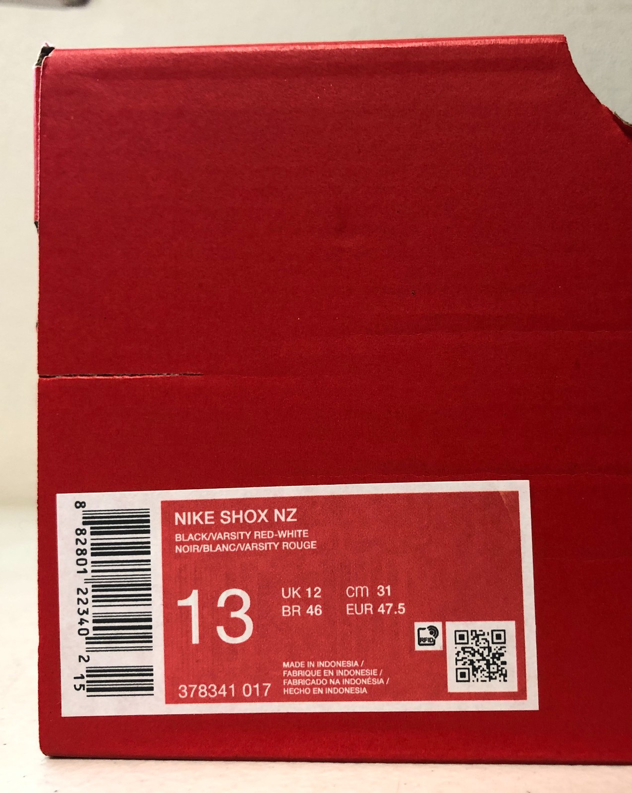 Nike Shox NZ Black Varsity Red White 378341-017 Size 13