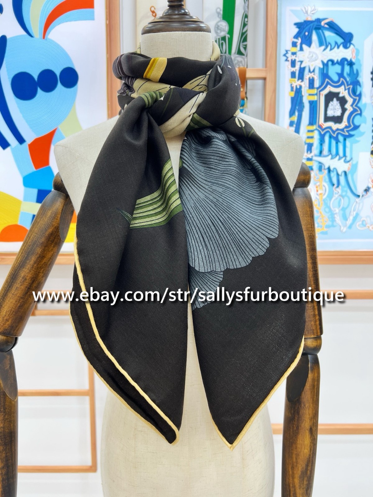 Sallys 70% Cashmere & 30% Silk Stole Flowers Print Double Face Scarf Shawl 53″
