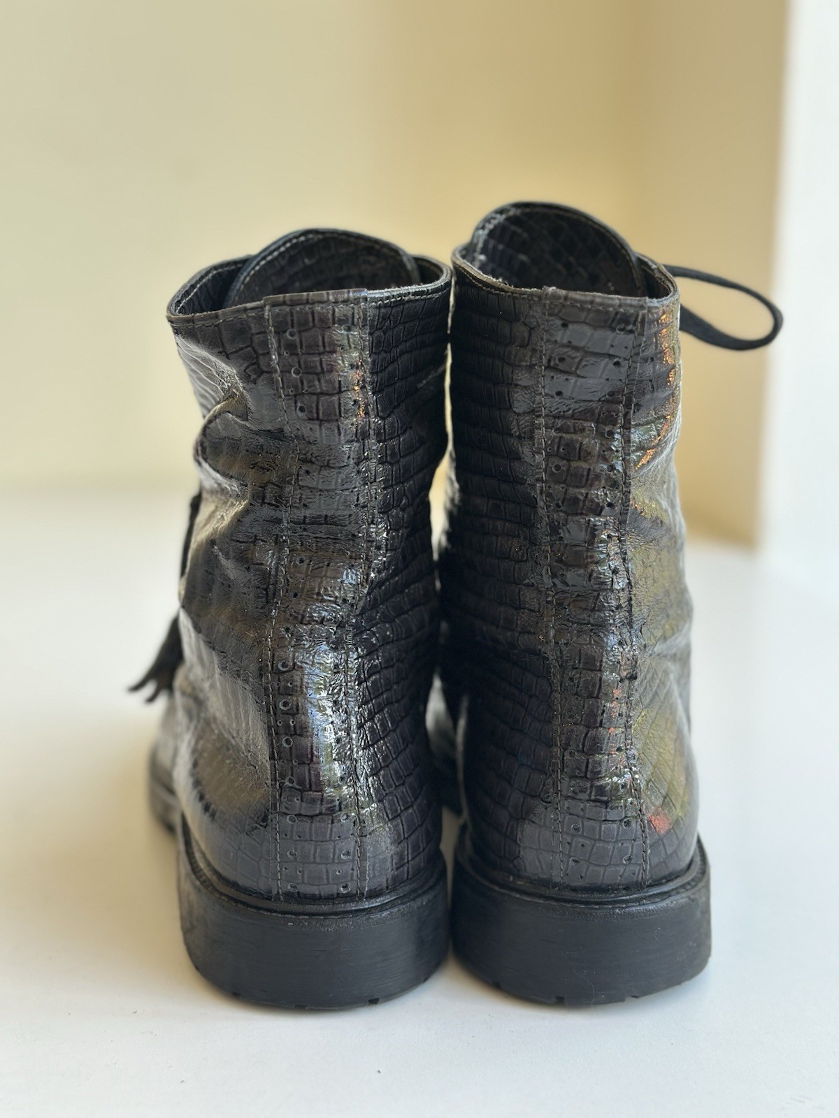 Fred de la Bretonière Handmade Leather Boots – Dark Grey/Silver – Size 40